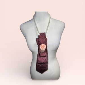 Elegant Pearl and Burgundy Pendant necktie Necklace